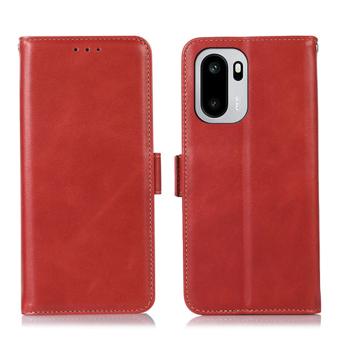 For OnePlus 15R 5G / Ace 6T 5G / Ace 6 5G Case RFID Blocking Genuine Cow Leather Wallet Phone Cover - Red - 1