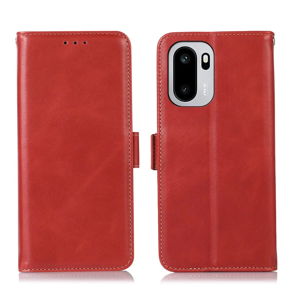 For OnePlus 15R 5G / Ace 6T 5G / Ace 6 5G Case RFID Blocking Genuine Cow Leather Wallet Phone Cover - Red - 1