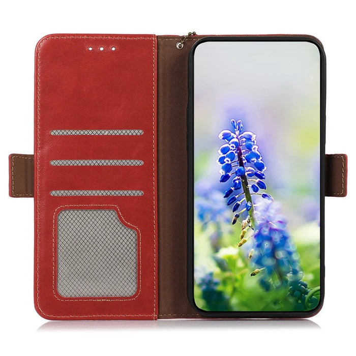 For OnePlus 15R 5G / Ace 6T 5G / Ace 6 5G Case RFID Blocking Genuine Cow Leather Wallet Phone Cover - Red - 2