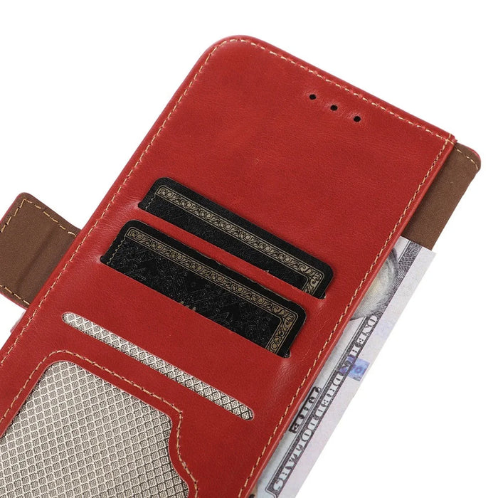 For OnePlus 15R 5G / Ace 6T 5G / Ace 6 5G Case RFID Blocking Genuine Cow Leather Wallet Phone Cover - Red - 6