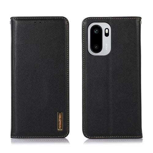KHAZNEH For OnePlus 15R 5G / Ace 6T 5G / Ace 6 5G Case Wallet Genuine Cow Leather Phone Cover Nappa Texture - Black - 1