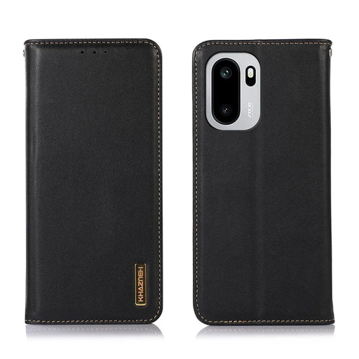 KHAZNEH For OnePlus 15R 5G / Ace 6T 5G / Ace 6 5G Case Wallet Genuine Cow Leather Phone Cover Nappa Texture - Black - 1