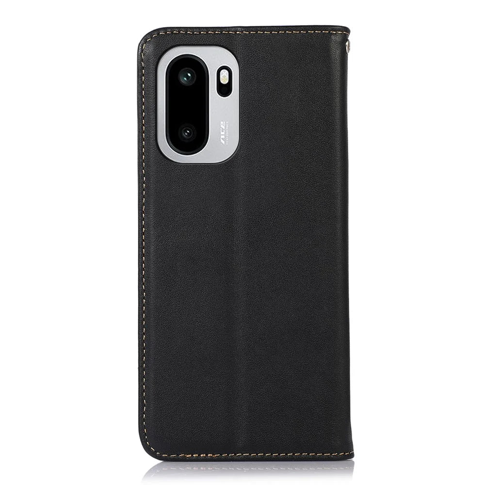 KHAZNEH For OnePlus 15R 5G / Ace 6T 5G / Ace 6 5G Case Wallet Genuine Cow Leather Phone Cover Nappa Texture - Black - 7