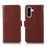 For Samsung Galaxy A37 5G Case RFID Blocking Genuine Cow Leather Wallet Phone Cover - Brown - 1