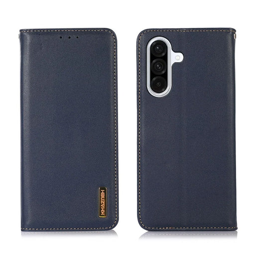 KHAZNEH For Samsung Galaxy A37 5G Case Wallet Genuine Cow Leather Phone Cover Nappa Texture - Blue - 1