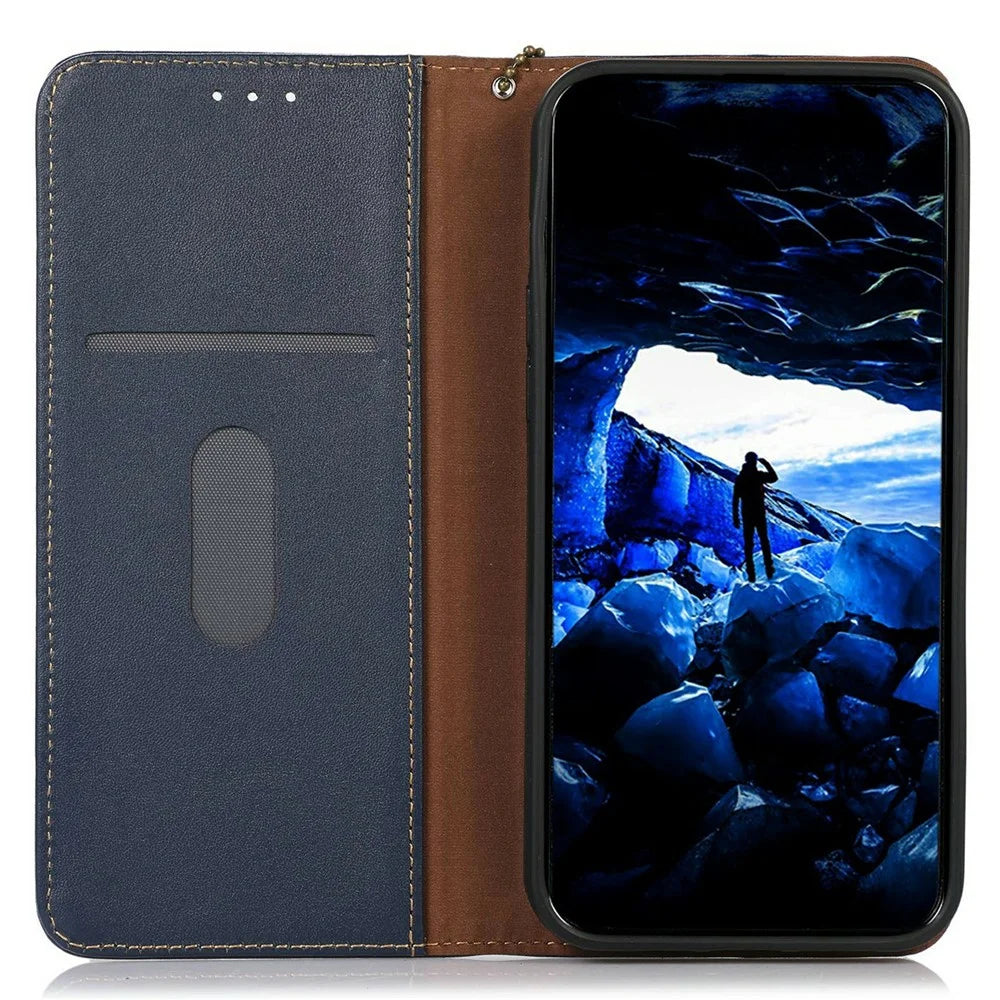 KHAZNEH For Samsung Galaxy A37 5G Case Wallet Genuine Cow Leather Phone Cover Nappa Texture - Blue - 2