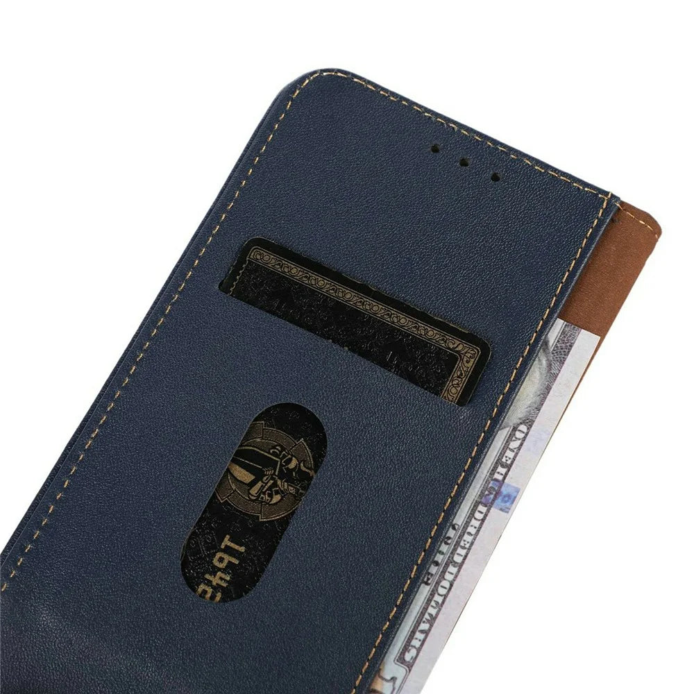 KHAZNEH For Samsung Galaxy A37 5G Case Wallet Genuine Cow Leather Phone Cover Nappa Texture - Blue - 5