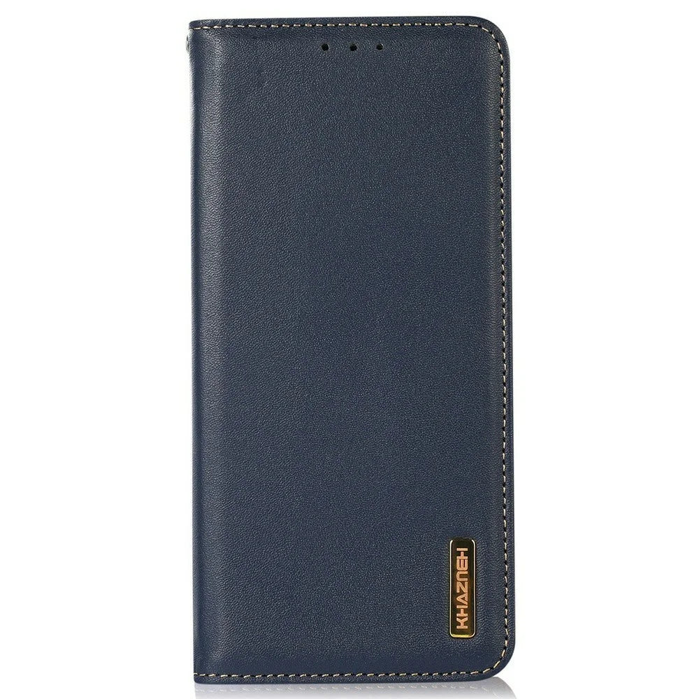 KHAZNEH For Samsung Galaxy A37 5G Case Wallet Genuine Cow Leather Phone Cover Nappa Texture - Blue - 6