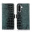 For Samsung Galaxy A37 5G Case RFID Blocking Wallet Crocodile Texture Genuine Cow Leather Phone Cover - Green - 1