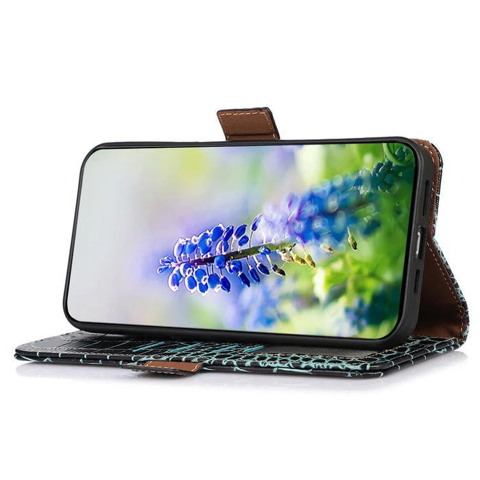 For Samsung Galaxy A37 5G Case RFID Blocking Wallet Crocodile Texture Genuine Cow Leather Phone Cover - Green - 3