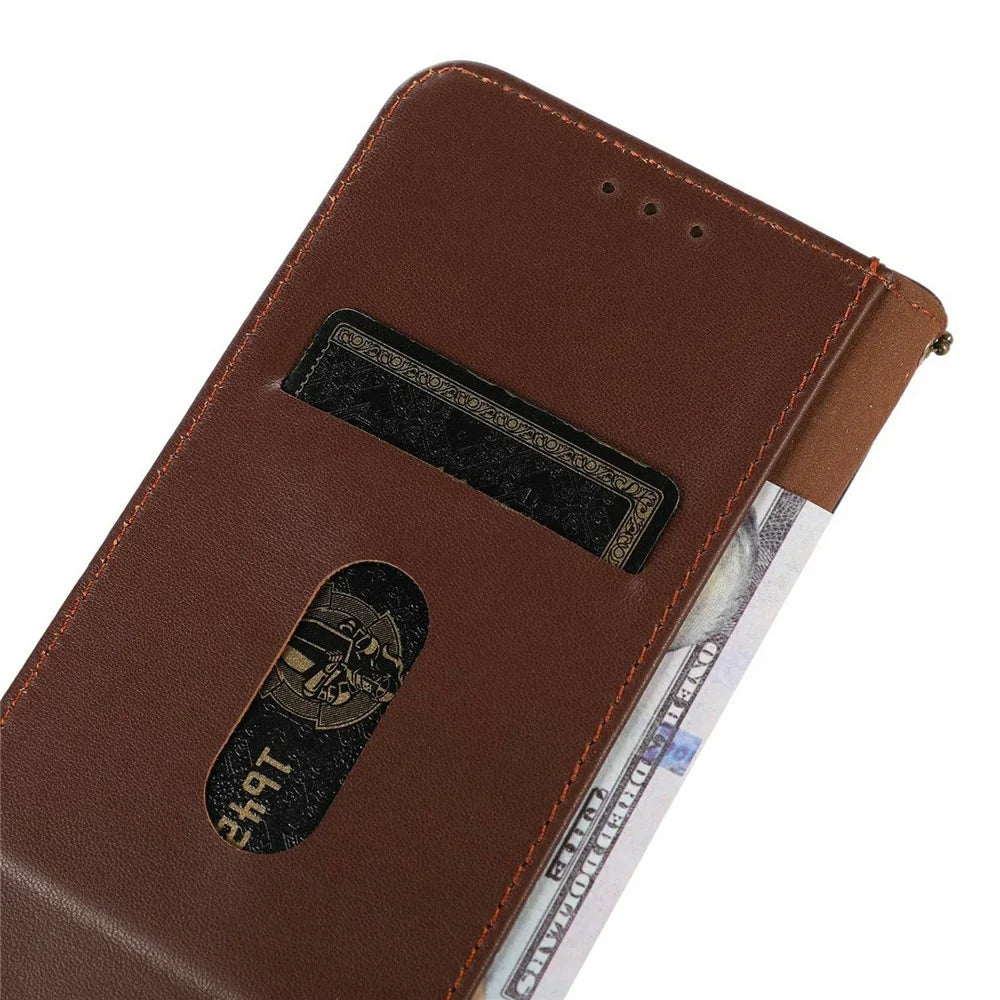 KHAZNEH For Samsung Galaxy A57 5G Case Wallet Genuine Cow Leather Phone Cover Nappa Texture - Brown - 5