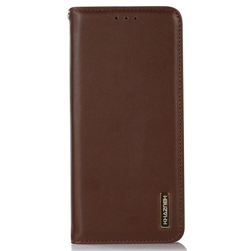 KHAZNEH For Samsung Galaxy A57 5G Case Wallet Genuine Cow Leather Phone Cover Nappa Texture - Brown - 6