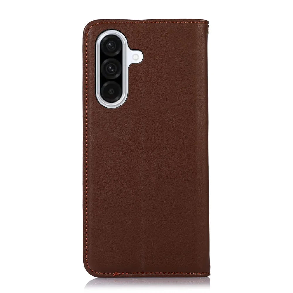 KHAZNEH For Samsung Galaxy A57 5G Case Wallet Genuine Cow Leather Phone Cover Nappa Texture - Brown - 7