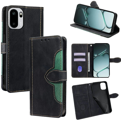 For OnePlus Ace 6T 5G / Ace 6 5G Case Leather Wallet Phone Cover with Straw Hat Magnetic Clasp - Black - 1