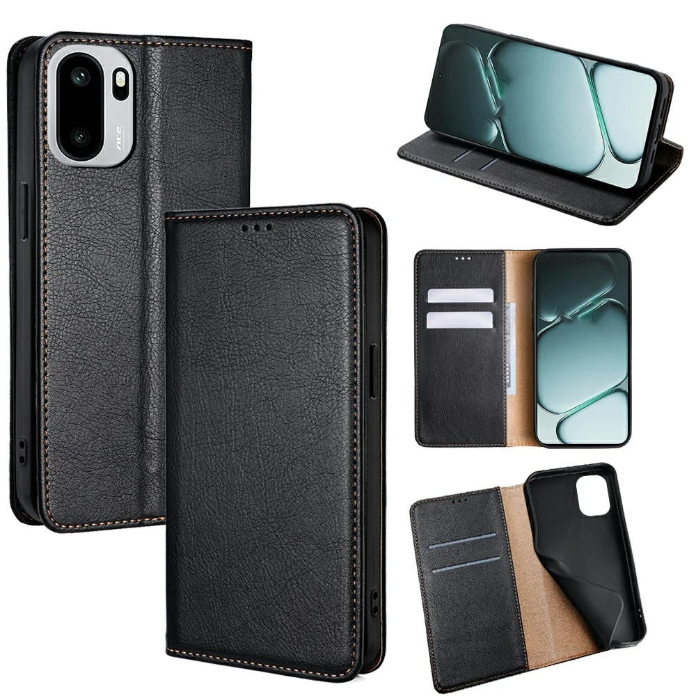For OnePlus Ace 6T 5G / Ace 6 5G Case Wallet PU Leather Magnetic Auto-Absorbed Phone Cover - Black - 1