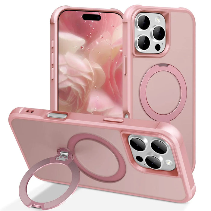 For iPhone 16 Pro Max Case Compatible with MagSafe Kickstand TPU PC Shockproof Phone Back Cover - Pink - 1