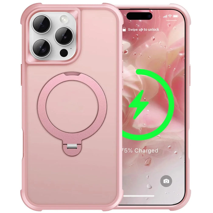 For iPhone 16 Pro Max Case Compatible with MagSafe Kickstand TPU PC Shockproof Phone Back Cover - Pink - 2