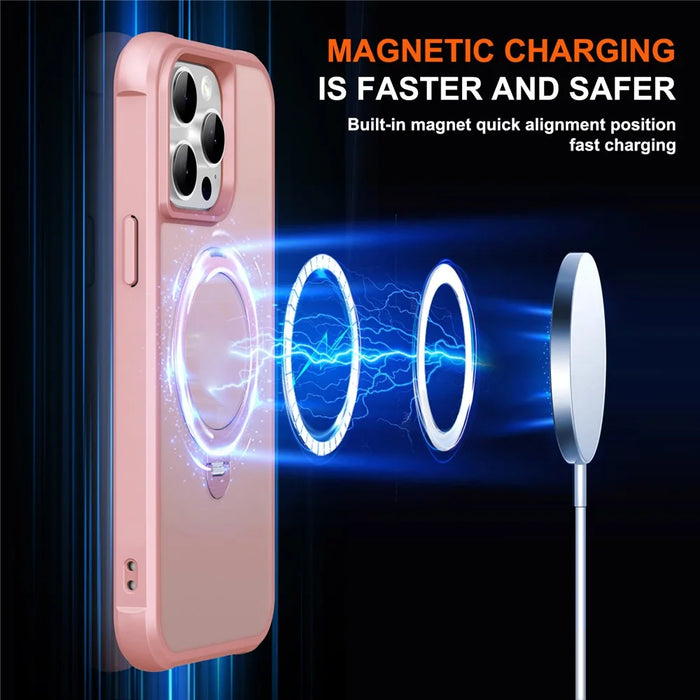 For iPhone 15 Pro Case Compatible with MagSafe Kickstand TPU PC Shockproof Phone Back Cover - Pink - 3