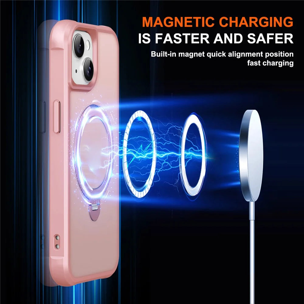 For iPhone 14 Case Compatible with MagSafe Kickstand TPU PC Shockproof Phone Back Cover - Pink - 3
