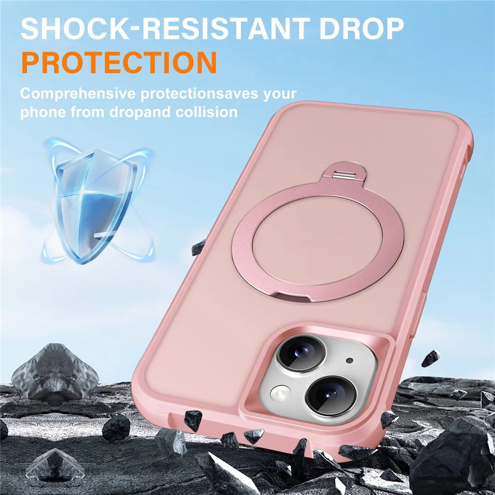 For iPhone 14 Case Compatible with MagSafe Kickstand TPU PC Shockproof Phone Back Cover - Pink - 4