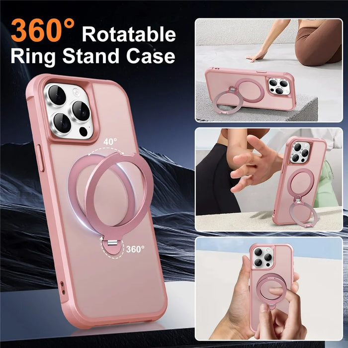 For iPhone 14 Pro Case Compatible with MagSafe Kickstand TPU PC Shockproof Phone Back Cover - Pink - 7