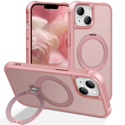 For iPhone 13 Case Compatible with MagSafe Kickstand TPU PC Shockproof Phone Back Cover - Pink - 1