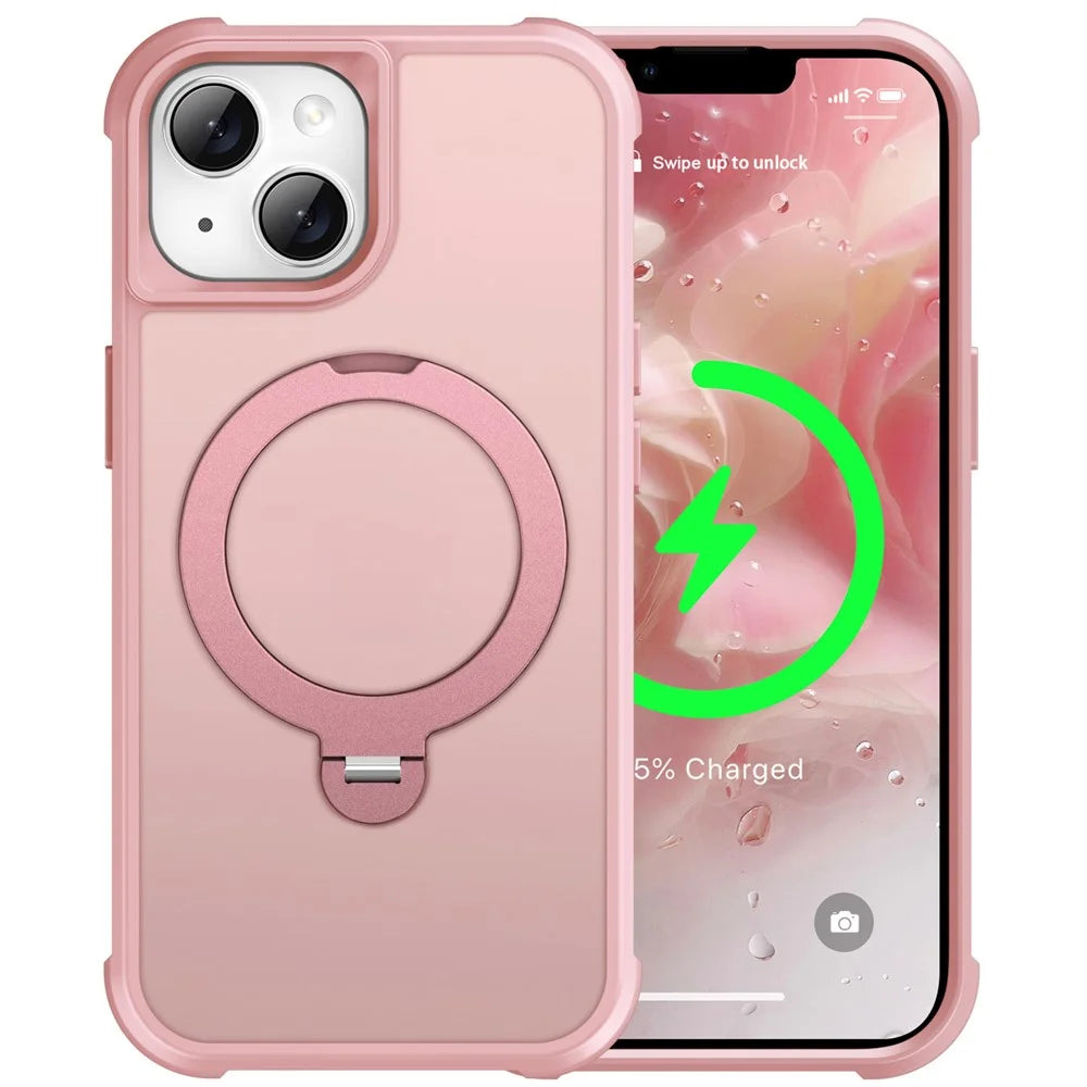 For iPhone 13 Case Compatible with MagSafe Kickstand TPU PC Shockproof Phone Back Cover - Pink - 2
