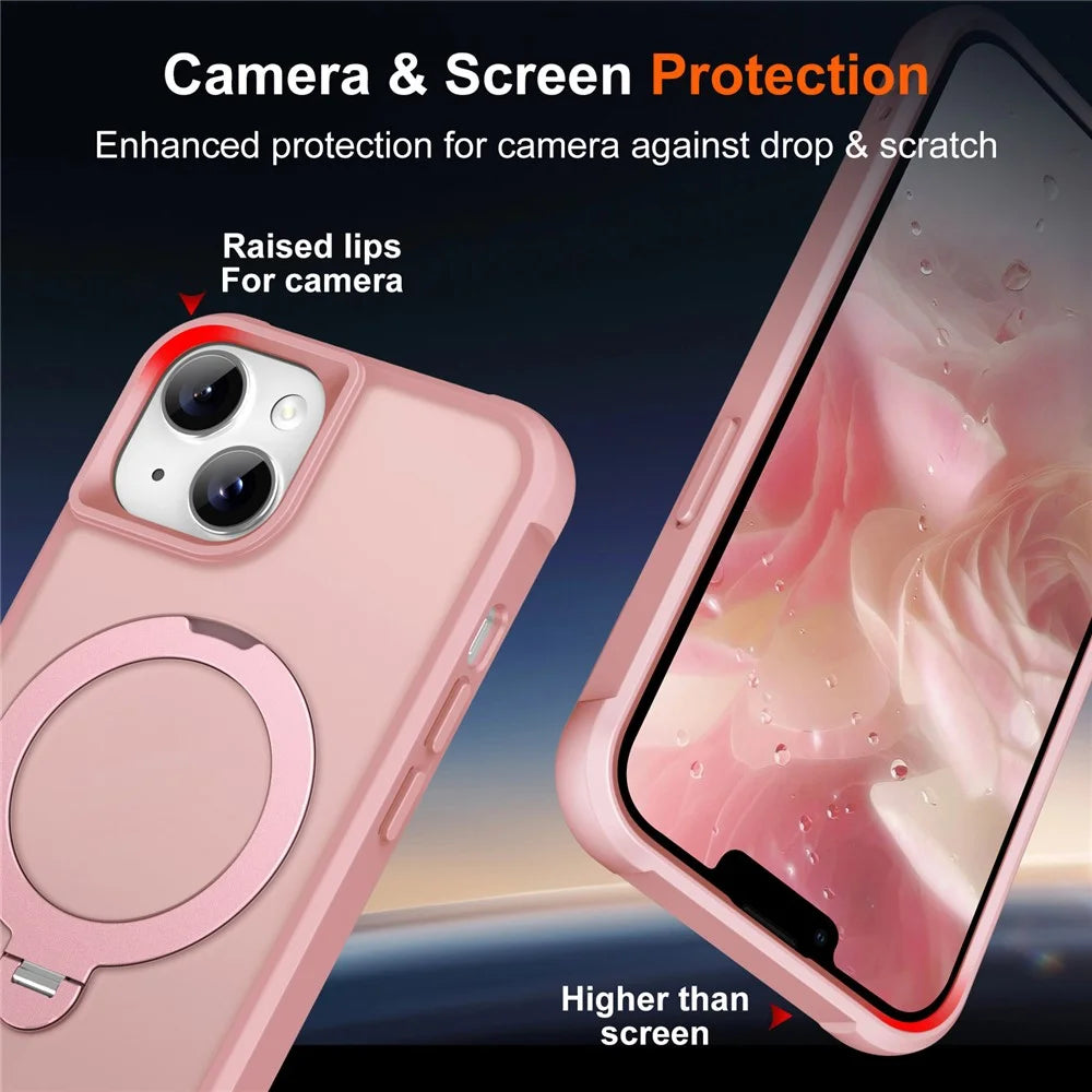 For iPhone 13 Case Compatible with MagSafe Kickstand TPU PC Shockproof Phone Back Cover - Pink - 6