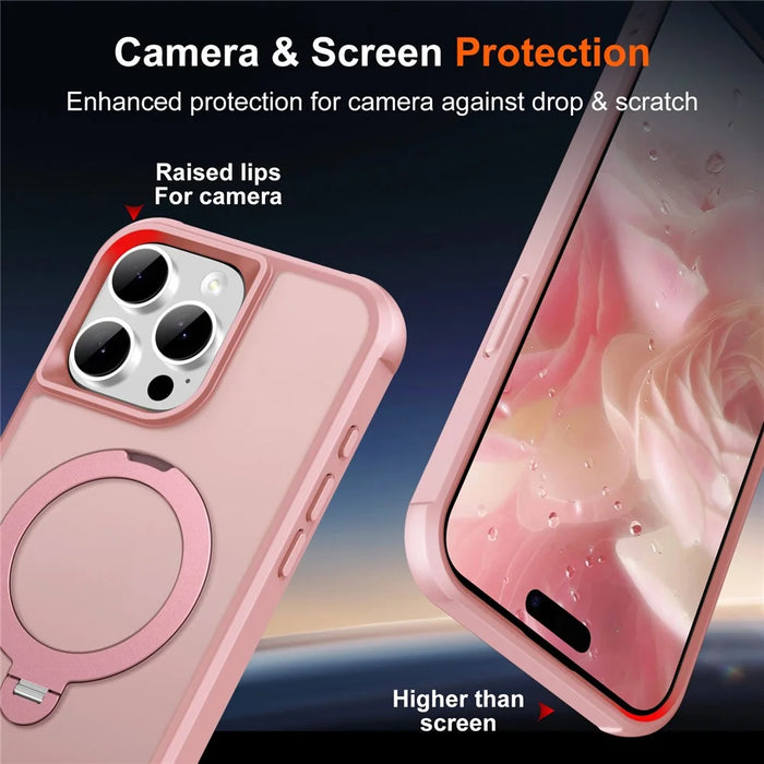 For iPhone 13 Pro Max Case Compatible with MagSafe Kickstand TPU PC Shockproof Phone Back Cover - Pink - 6