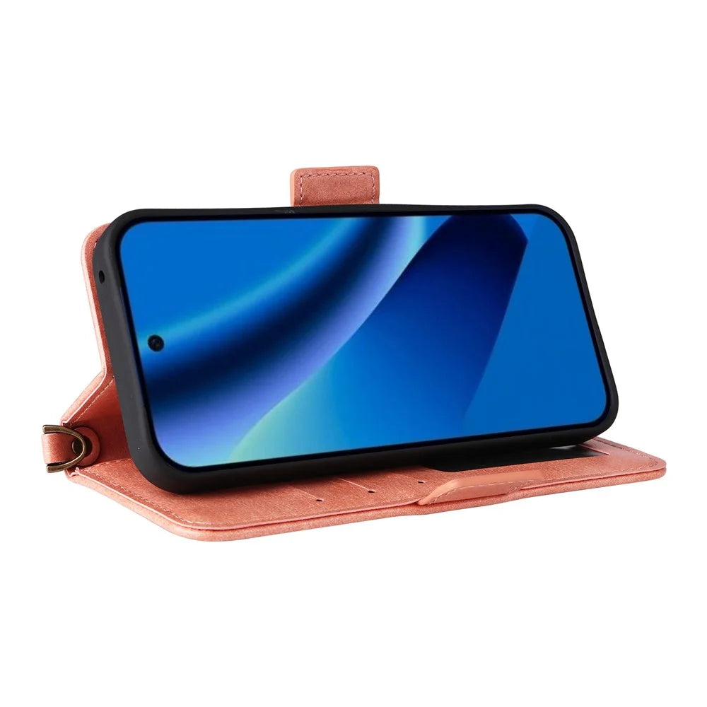 For Google Pixel 10a Leather Case Magnetic Closure Wallet Stand Phone Cover with Crossbody Strap - Pink - 4