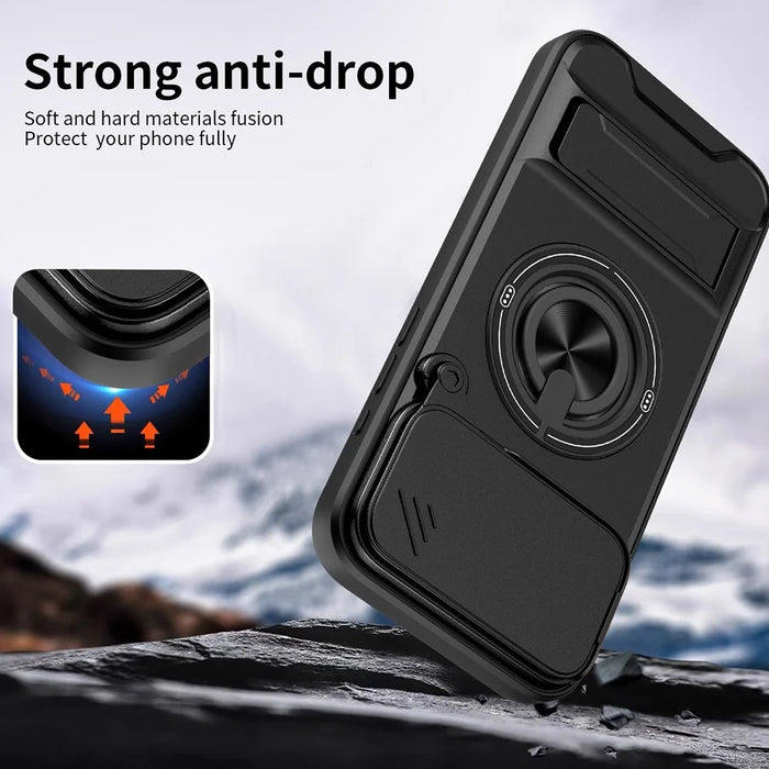 For iPhone 17 Pro Max Case Compatible with MagSafe Ring Holder Foldable Kickstand TPU PC Phone Cover with Camera Lens Slider - Black - 4