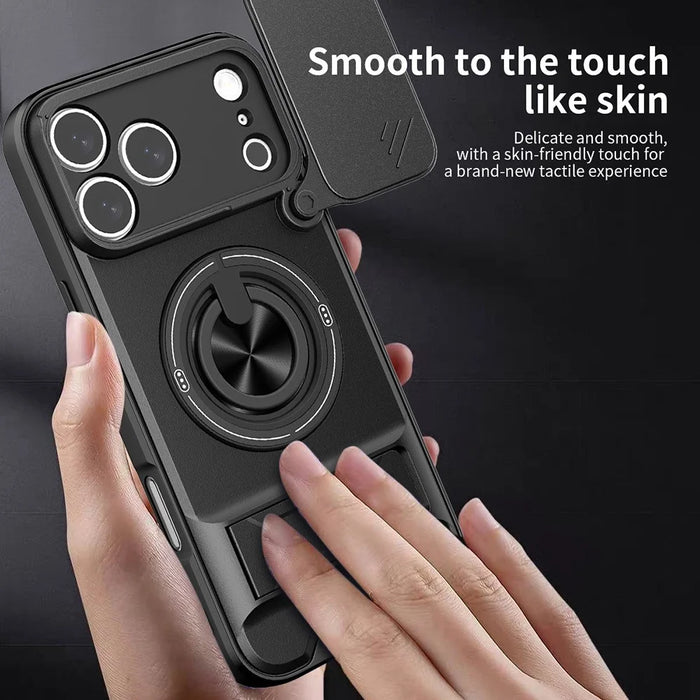 For iPhone 17 Pro Max Case Compatible with MagSafe Ring Holder Foldable Kickstand TPU PC Phone Cover with Camera Lens Slider - Black - 6