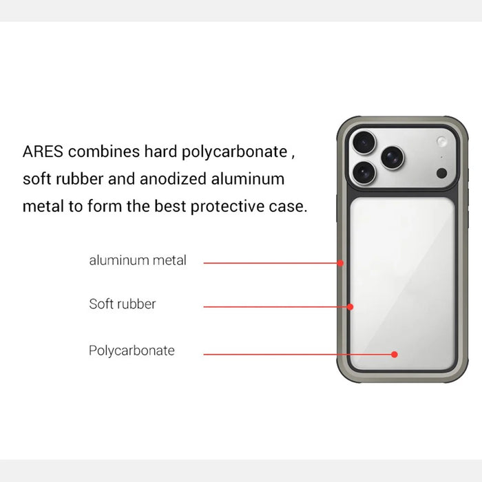 KZDOO For iPhone 17 Pro Case Shockproof TPU+PC+Metal Frame ARES Phone Cover with Al Touch Button - Titanium Grey - 4