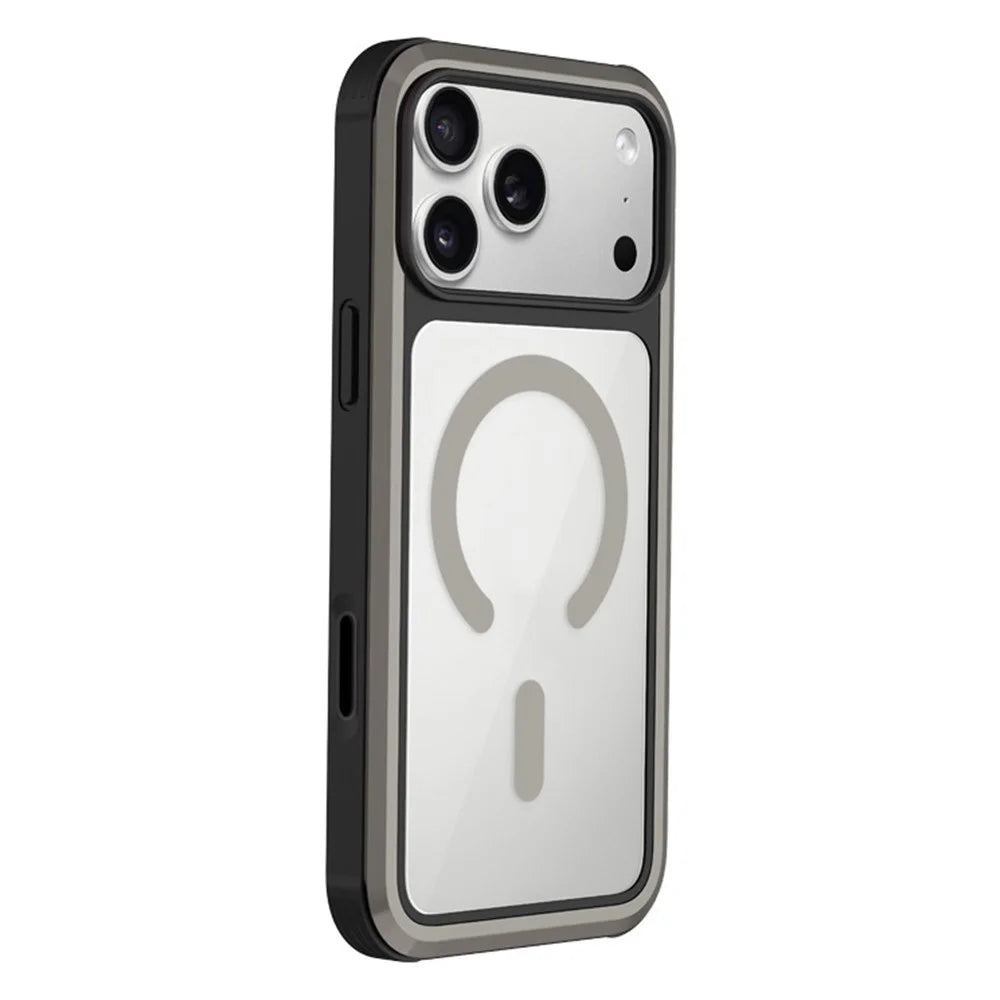 KZDOO For iPhone 17 Pro Max Case Compatible with MagSafe Metal Frame TPU + PC Phone Cover with Al Touch Button - Titanium Grey - 1