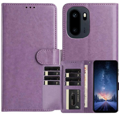 For OnePlus 15R 5G / Ace 6T 5G / Ace 6 5G Wallet Phone Case Stand PU Leather Folio Flip Cover with 8 Card Slot - Purple - 1