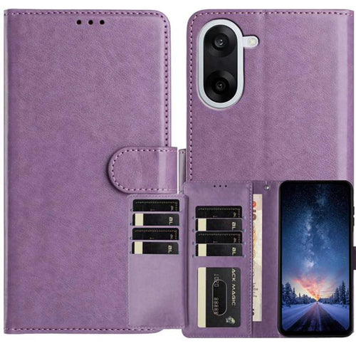 For OnePlus Nord CE5 5G Wallet Phone Case Stand PU Leather Folio Flip Cover with 8 Card Slot - Purple - 1