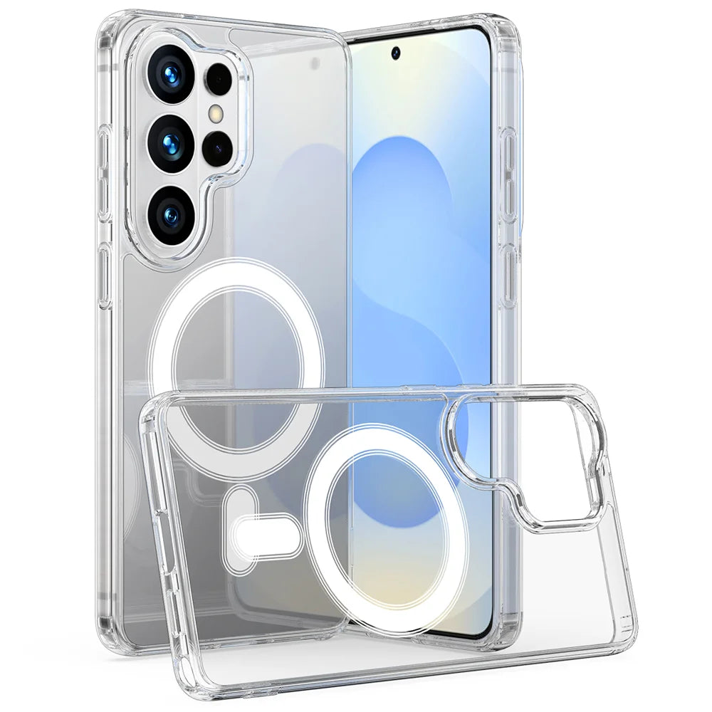 For Samsung Galaxy S26 Ultra Clear Phone Magnetic Case TPU+Acrylic Back Cover - Clear - 1