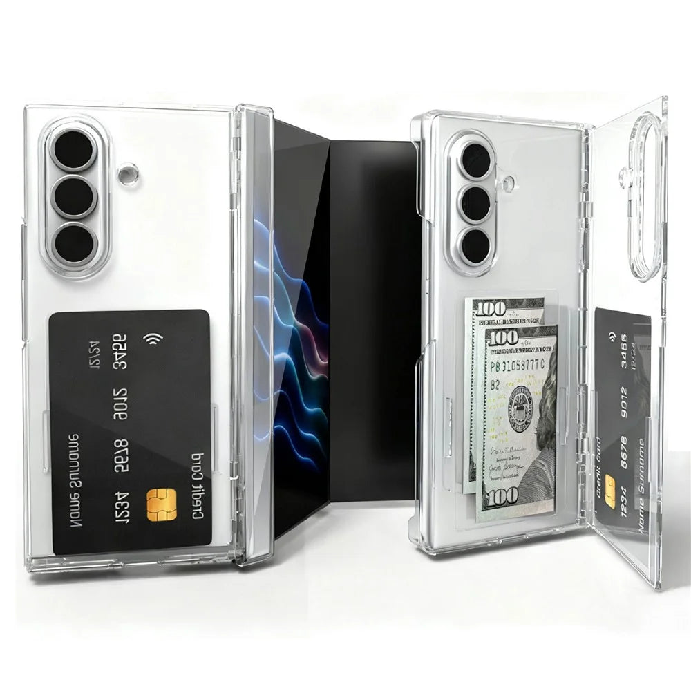 For Samsung Galaxy Z TriFold 5G Case Card Slot Stand Hard PC Phone Cover - Transparent - 1