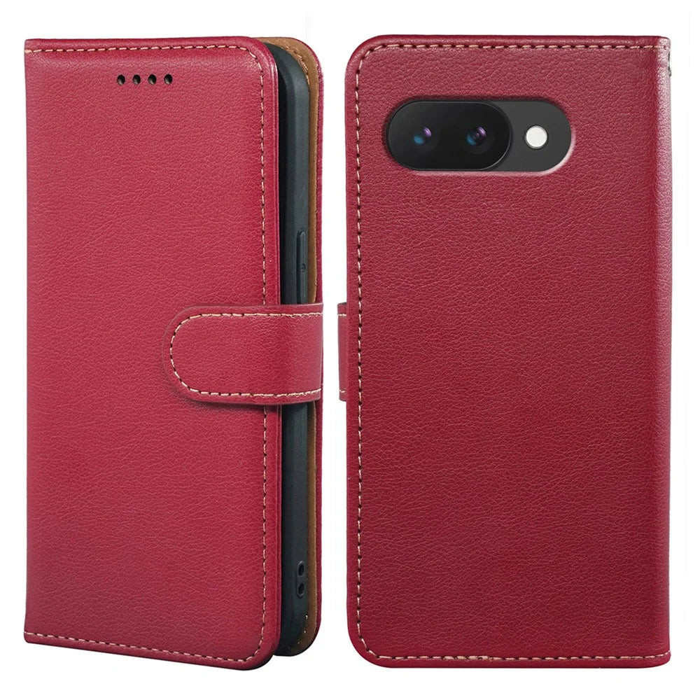 For Google Pixel 10a Case RFID Blocking Wallet Litchi Texture Leather Phone Cover Magnetic Clasp - Red - 1