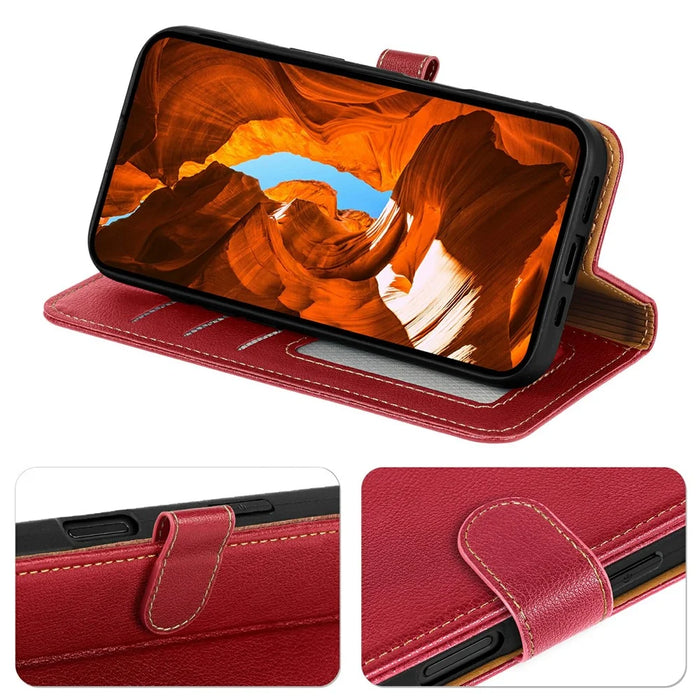 For Google Pixel 10a Case RFID Blocking Wallet Litchi Texture Leather Phone Cover Magnetic Clasp - Red - 3