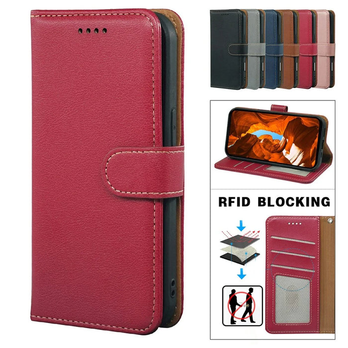 For Google Pixel 10a Case RFID Blocking Wallet Litchi Texture Leather Phone Cover Magnetic Clasp - Red - 5