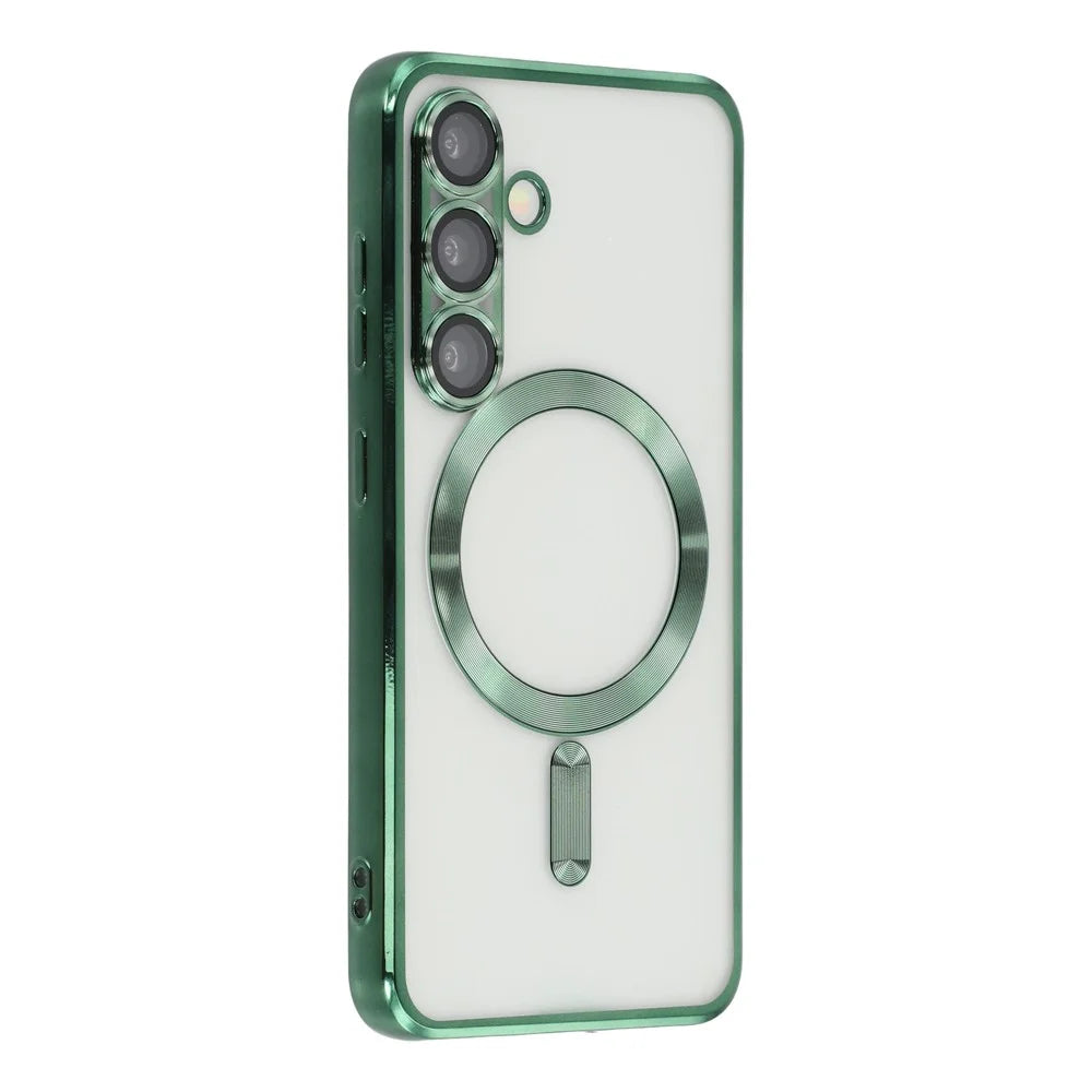 For Samsung Galaxy S25 / S24 Magnetic Case CD Veins Glass Lens Guard TPU Phone Back Cover - Green - 1