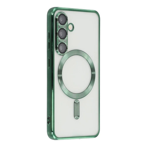 For Samsung Galaxy S25 / S24 Magnetic Case CD Veins Glass Lens Guard TPU Phone Back Cover - Green - 1