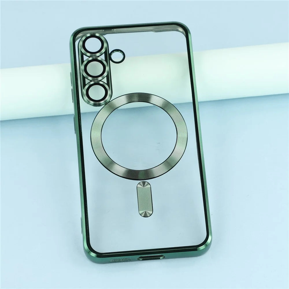 For Samsung Galaxy S25 / S24 Magnetic Case CD Veins Glass Lens Guard TPU Phone Back Cover - Green - 6