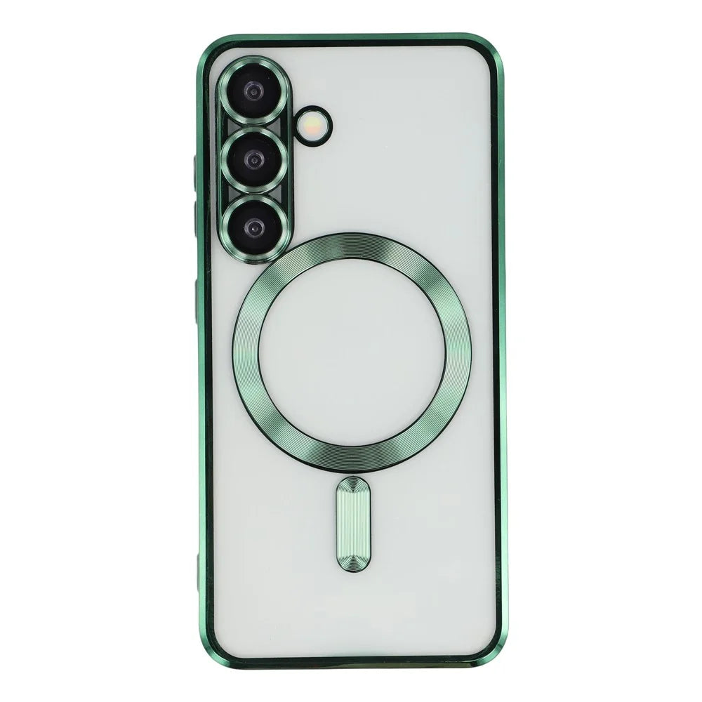 For Samsung Galaxy S25+ / S24+ Magnetic Case CD Veins Glass Lens Guard TPU Phone Back Cover - Green - 3
