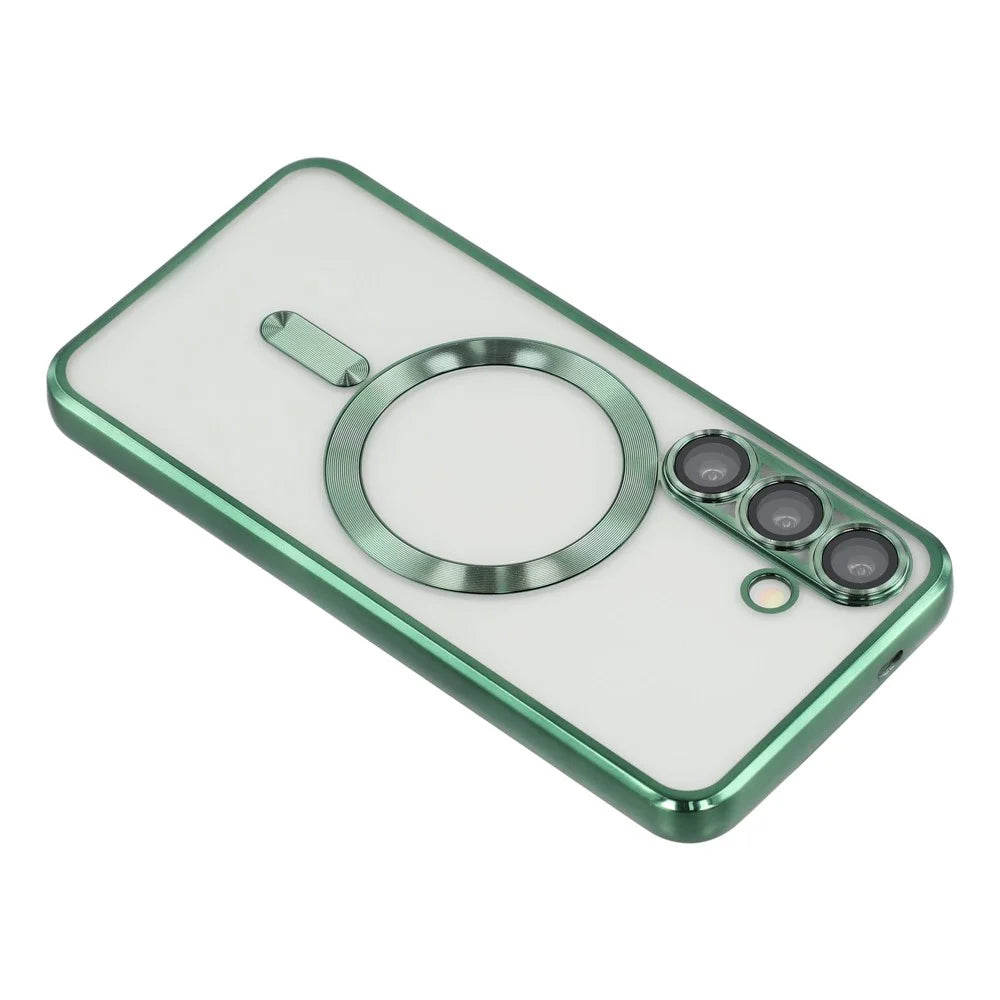 For Samsung Galaxy S25+ / S24+ Magnetic Case CD Veins Glass Lens Guard TPU Phone Back Cover - Green - 5