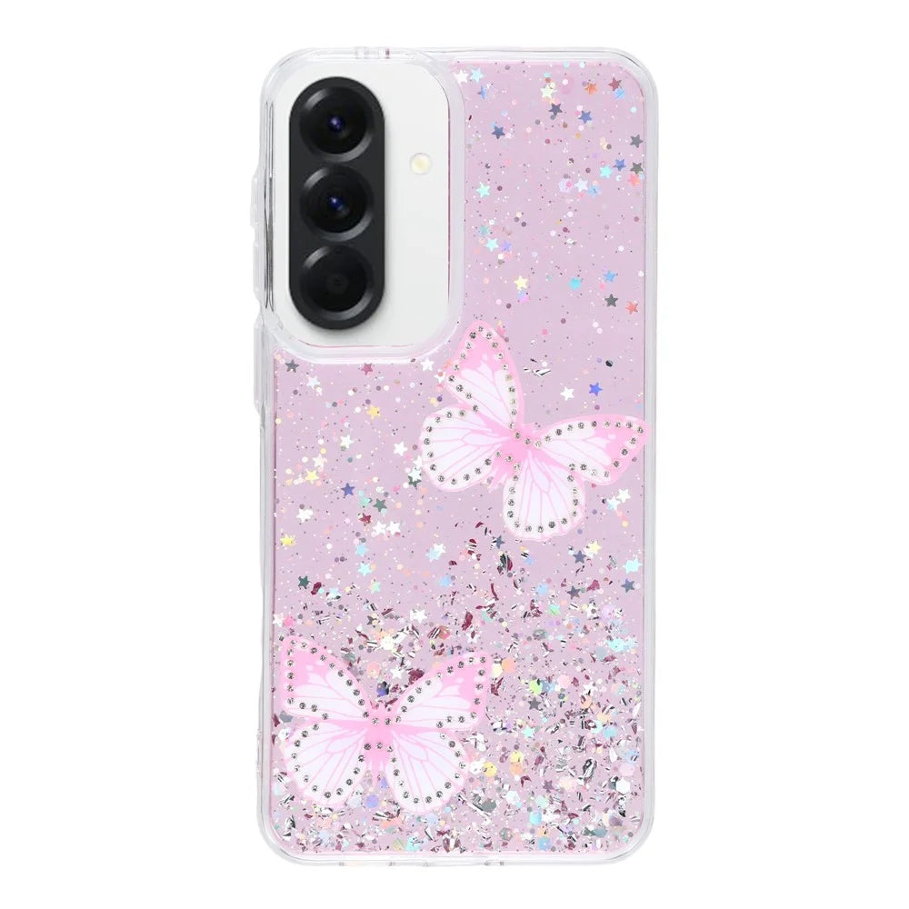 For Samsung Galaxy A37 5G Case Epoxy PVC Butterfly TPU Aesthetics Phone Cover - Pink - 1