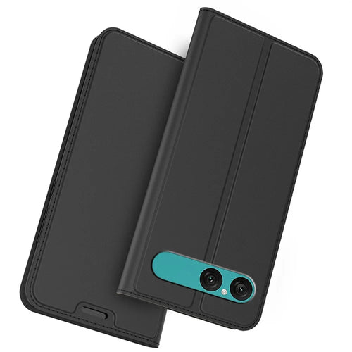 For Sony Xperia 10 VII Case PU Leather Phone Cover with Card Holder Stand - Black - 1