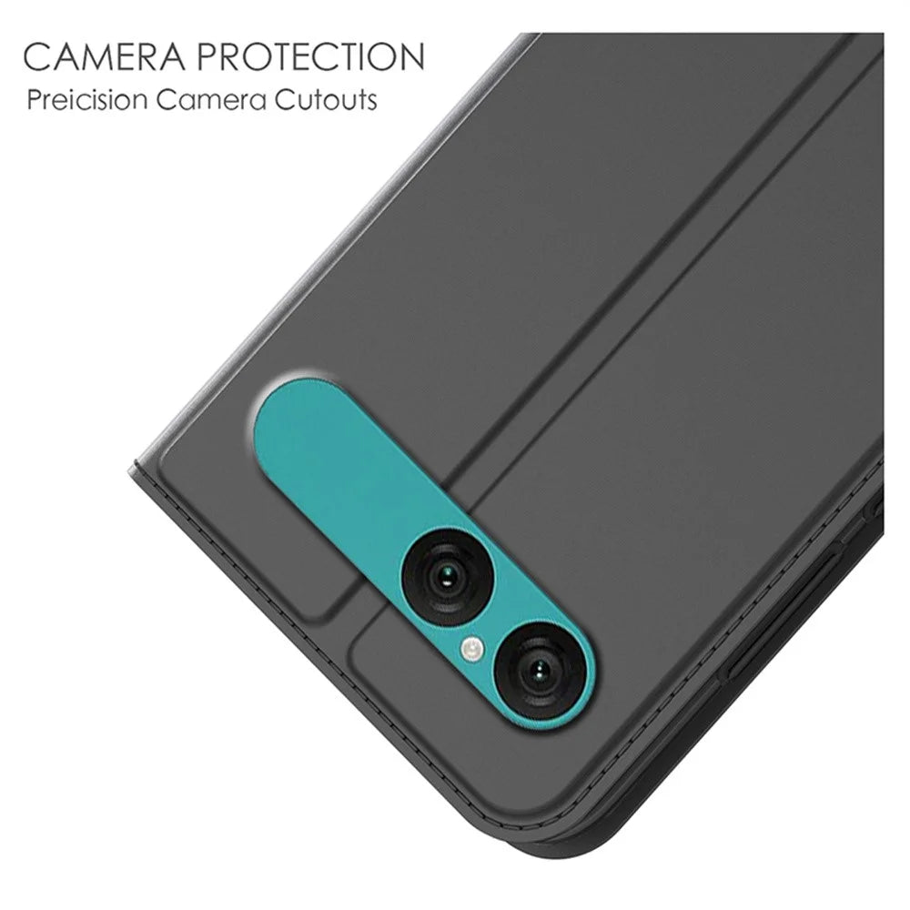 For Sony Xperia 10 VII Case PU Leather Phone Cover with Card Holder Stand - Black - 5