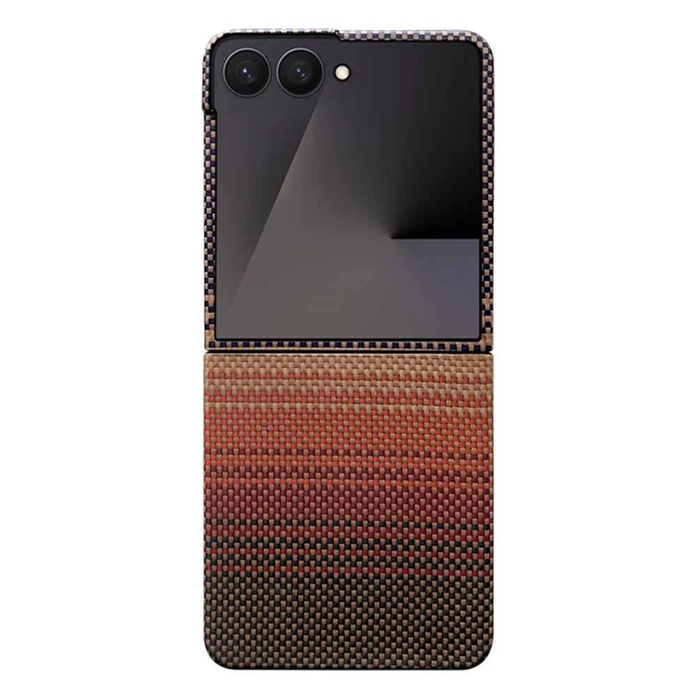 For Samsung Galaxy Z Flip7 5G Magnetic Case Gradient Color Design Aramid Fiber Phone Cover - Red - 1